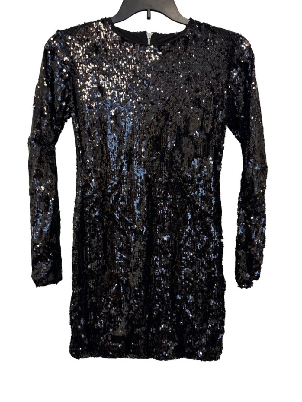Black Sequin Long-Sleeve Mini Dress By Olivaceous Size M